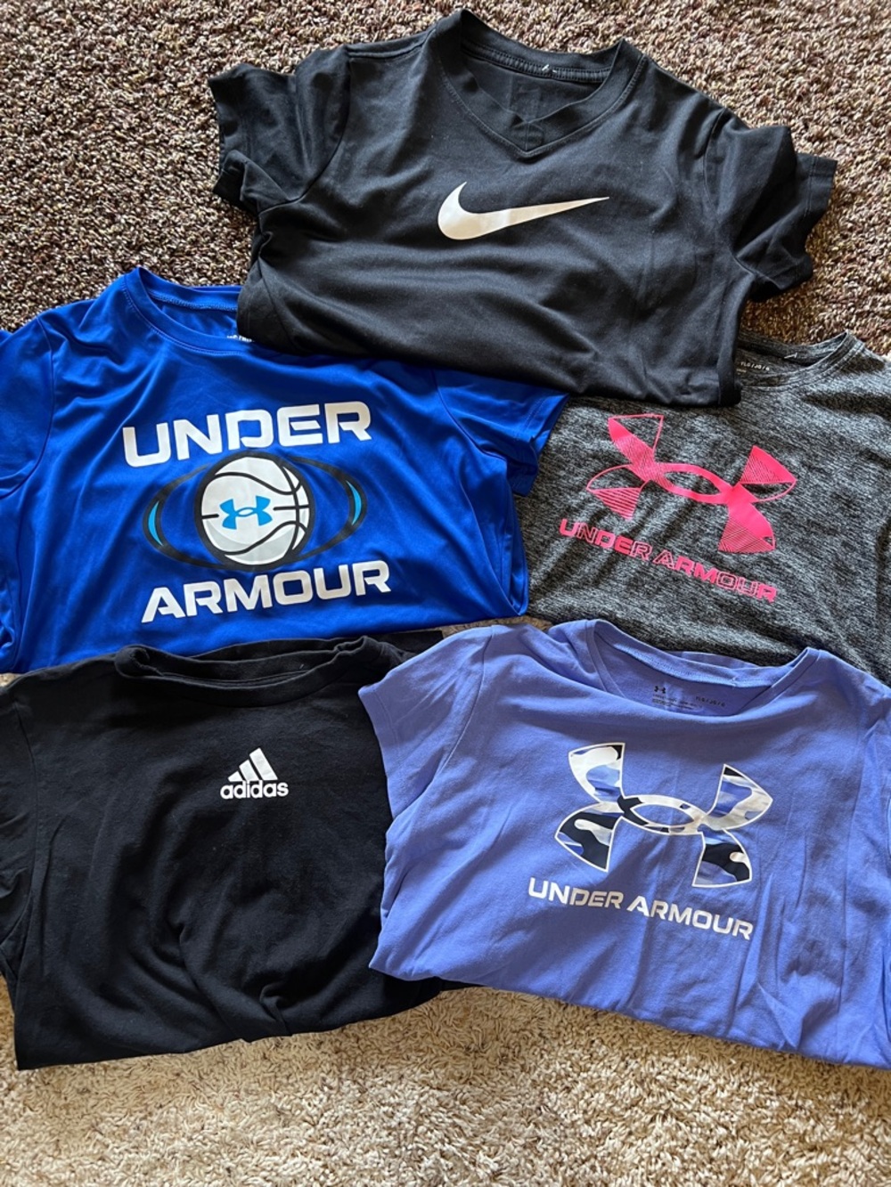Under Armour Kids' Blue Graphic Athletic Tee lot of 5 shirts